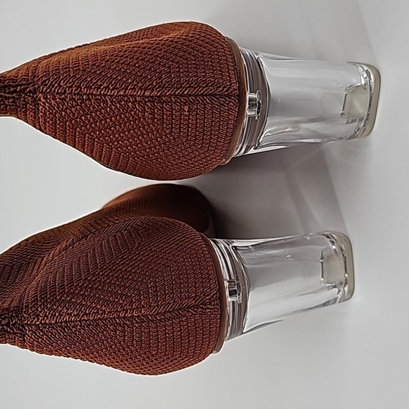 Zara Sock Bootie with Clear Acrylic Block Heel Burnt Orange - Picture 8 of 13